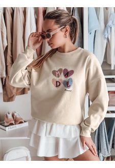 Bluza damske oversiz z sercami MADELIN cappuccino Dstreet BY1462