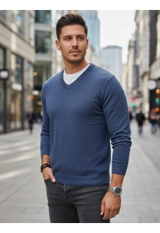 Sweter męski w serek niebieski Dstreet WX2317