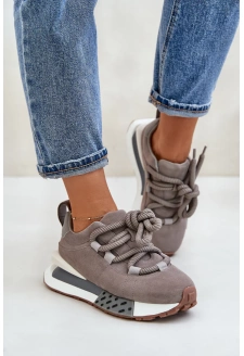 Semišové Dámské Tenisky Na Platformě S Hrubým Šněrováním Artiker Šedé