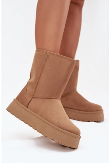 Dámské zateplené sněhule Abrams s kožíškem – camel