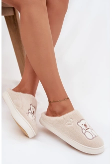 Dámské papuče s kožíškem a motivem medvídka – béžové Noralie