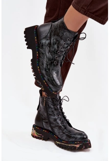 Lakované kožené dámské boty Artiker – šedé