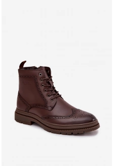 Pánské kožené kotníkové boty Lee Cooper – hnědé