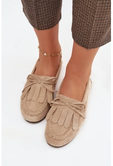 Dámské mokasíny se šněrováním a třásněmi – béžové Glorina