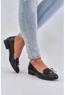 Dámské lakované perforované baleríny s mašlí z eko kůže Amepitrea – černé