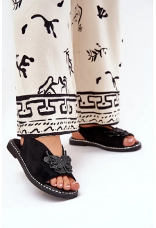 Dámské sandály na nízkém podpatku s ozdobou – černé Setorina