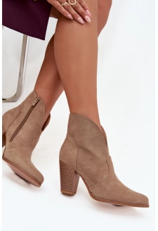 Dámské botky na podpatku z eko semiše Elvirae – Béžové