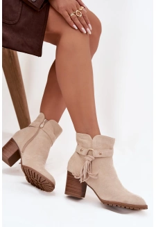 Dámské boty na podpatku s třásněmi Rosabella – světle béžové