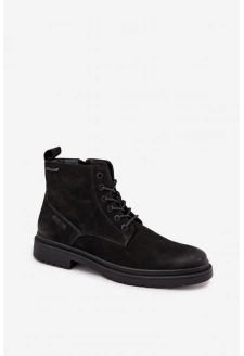 Pánské kožené zateplené kotníkové boty Big Star  na zip – černé