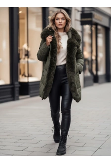 Kurtka damska zimowa MORISIO długa pikowana z kapturem zielona Dstreet TY4671z