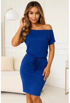 139-12 Sukienka sportowa z krótkim rękawkiem i kieszonkami - chabrowa