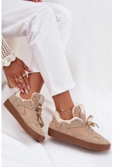 Dámské zateplené sneakersy na platformě s kožíškem Solvia – béžové