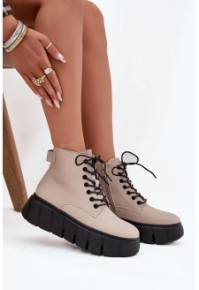 Dámské kožené kotníkové boty na platformě Vinceza – béžové
