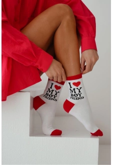 Dámské ponožky s nápisem „I LOVE MY BOYFRIEND“ – bílé