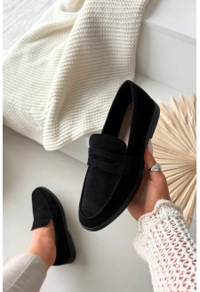 Dámské mokasíny z eko semiše – černé Renelia