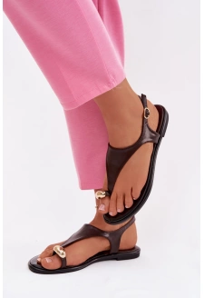 Dámské sandály na plochém podpatku se zlatým detailem Talorina – čokoládové