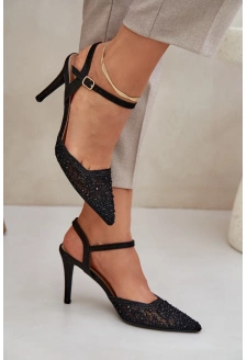 Lodičky na podpatku s otevřenou patou a zdobením Nanadra – černé