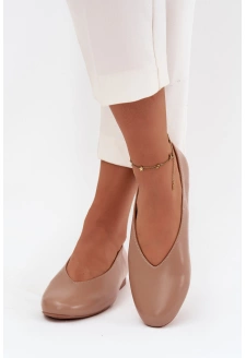 Dámské eko kožené baleríny na plochém podpatku Olyssia – béžové