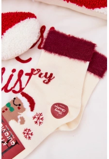 Dětské vánoční ponožky s motivem perníku, chlupem a vlnou alpaky – ecru