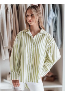 Koszula damska oversize z dłuższym tyłem SAMONE w zielono-białe paski Dstreet DY0460