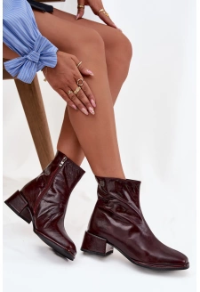Dámské kožené botky na podpatku D&A, zateplené – bordó