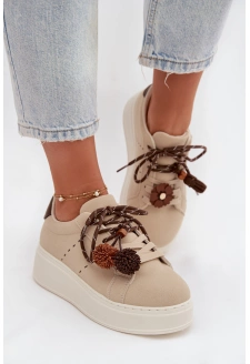 Dámské tenisky na platformě s ozdobnými bambulkami – béžové Corinna