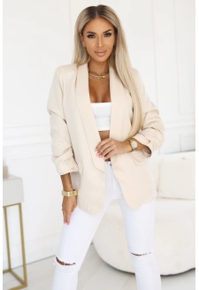 588-2 Damska klasyczna marynarka z drapowanymi rękawkami - beżowa