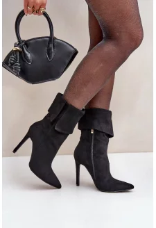 Kotníkové boty na jehlovém podpatku s ohrnutým svrškem černé Luxira