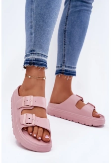 Dámské pěnové pantofle na platformě – růžové