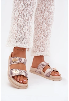 Dámské vzorované pantofle na platformě – béžové Sorina