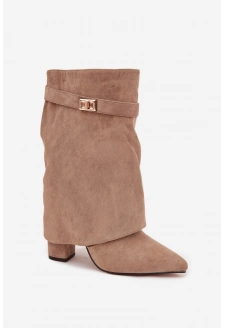 Dámské zateplené kotníkové boty na podpatku s ozdobným páskem Luvielle – béžová