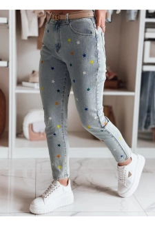 Spodnie damskie jeasnowe slim fit w gwiazdki SHINYFIT niebieskie Dstreet UY2452