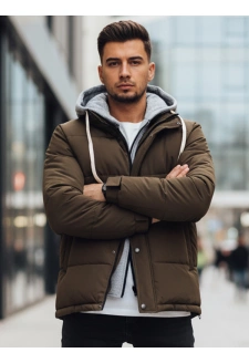 Kurtka męska zimowa pikowana z kapturem khaki Dstreet TX5102
