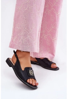 Dámské elegantní sandály na nízkém podpatku s ozdobou S.Barski – černé