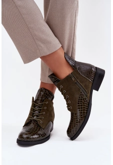 Dámské lakované botky Vinceza – s dekorativním ražením, tmavě zelené