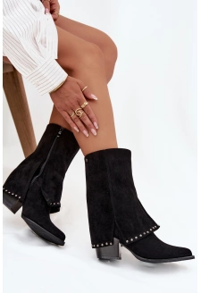 Dámské zateplené kozačky s ohrnovaným svrškem Vinceza – černé