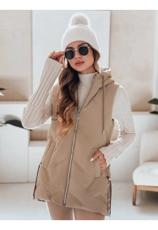 Kamizelka damska pikowana z kapturem kamelowa Dstreet TY5107