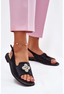 Dámské sandály na nízkém podpatku s ozdobným detailem S.Barski – černé