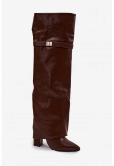 Dámské zateplené kozačky s holenicí nad kolena Serelle – hnědé