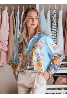 Koszula damska oversize w kwiaty BLOSSIVA błękitna Dstreet DY0466