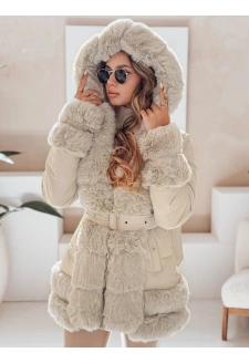 Kurtka damska zimowa CITYGLANCE z futerkiem jasnobeżowa Dstreet TY5047