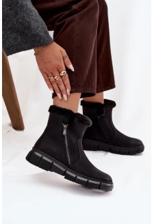 Dámské sněhule Briselle na platformě s kožešinou – černé