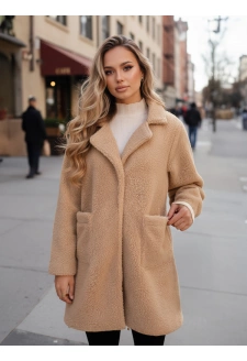 Płaszcz zimowy damski teddy futrzany beżowy Dstreet NY0757z