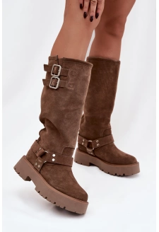 Dámské kozačky Helisse – černé, s pásky a stříbrnými přezkami