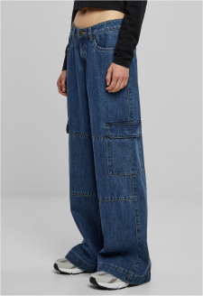 Ladies Low Waist Cargo Denim - modré