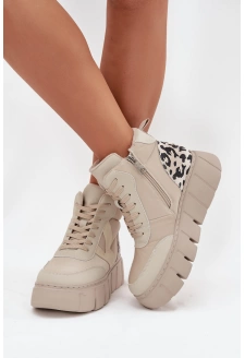 Dámské kotníkové boty na platformě z pravé kůže Vinceza – béžové