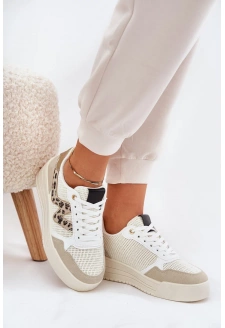 Dámské sportovní tenisky na platformě – béžové s panterím vzorem Lorori