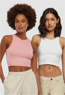 Dámský Cropped Rib Top - 2 Pack růžová+bílá