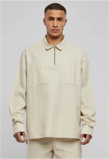 Bavlněná lněná polokošile na zip softseagrass