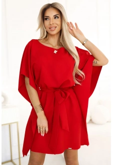 287-35 SOFIA Sukienka motyl z wiązaniem w pasie - CZERWONA